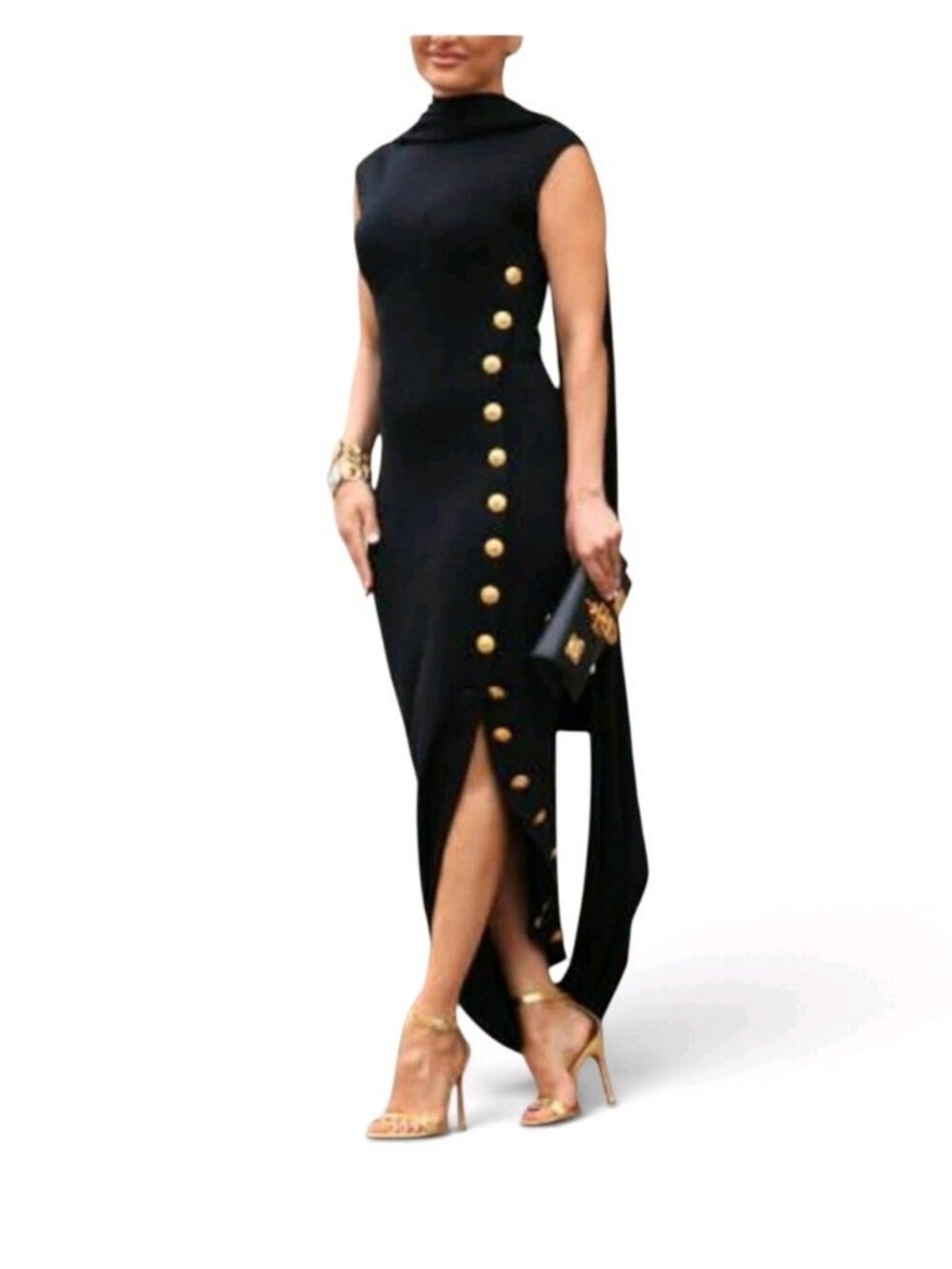 Uoozee Sleeveless Shawl Collar Maxi Dress Size XXL Black Asymmetrical Bodycon